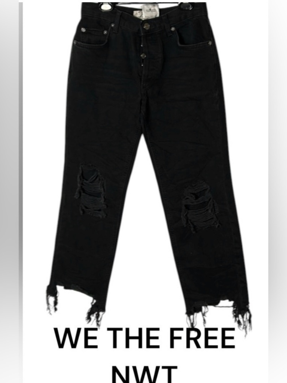 NWT ,We The Free  24,cropped,distressed light black jeans,frayed,boho sz 4,